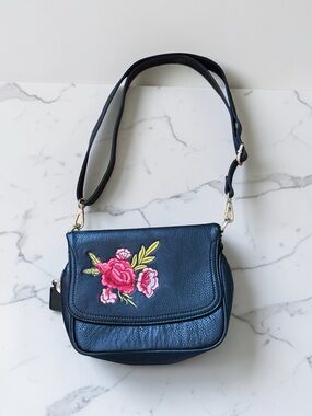 Embroidered Floral Black Crossbody Bag